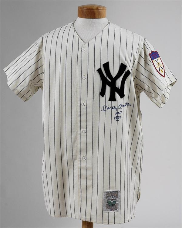 NY Yankees, Giants & Mets - 1951 Mickey Mantle Signed Home Mitchell & Ness Replica Jersey