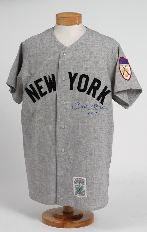Baseball Autographs - 1951 Mickey Mantle Signed Replica Jersey and Two Signed Photos