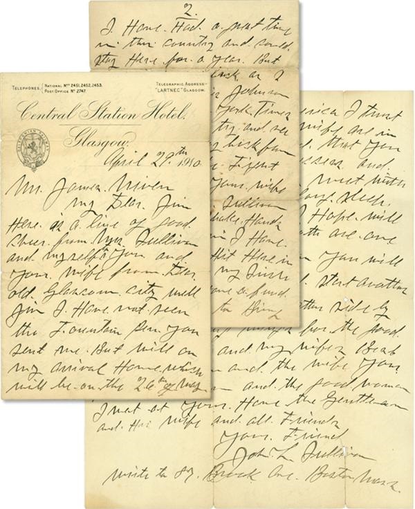 - 1910 John L. Sullivan Signed Handwritten Letter Referencing The Johnson-Jeffries Fight