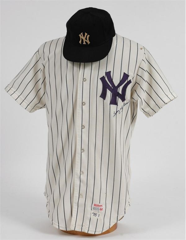 NY Yankees, Giants & Mets - New York Yankees Yogi Berra Game Used Jersey and Frank Crosetti Used Hat