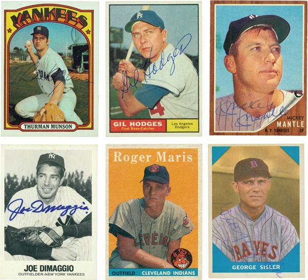 Baseball Autographs - Signed Gumcard Collection Of Six With Maris, Mantle and Munson