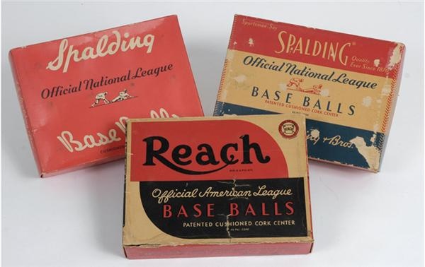 Baseball Equipment - 1940&#39;s Official National & American League Baseball Display Boxes (3)