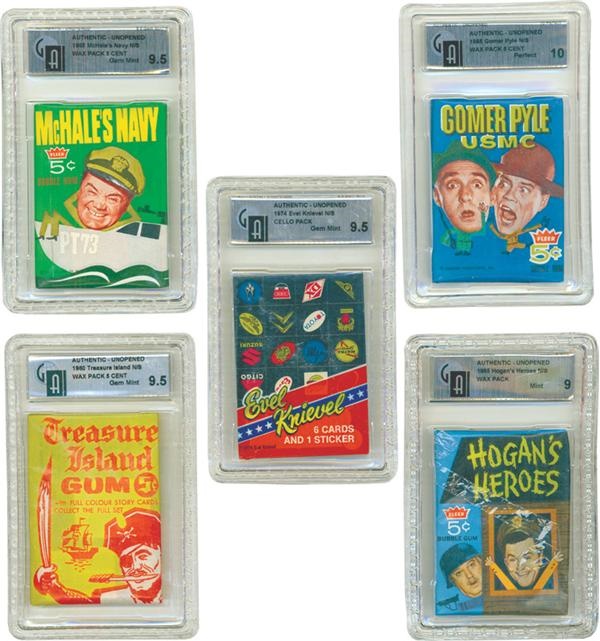 Non Sports Cards - Vintage Non Sport Wax Packs Including the Rare 1965 Hogan&#39;s Heroes Wax all GAI Graded (5)