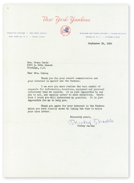 1959 Mickey Mantle Signed Letter