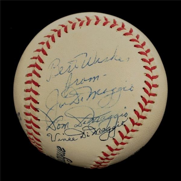 Baseball Autographs - The Three DiMaggio Brothers Vintage Signed Baseball