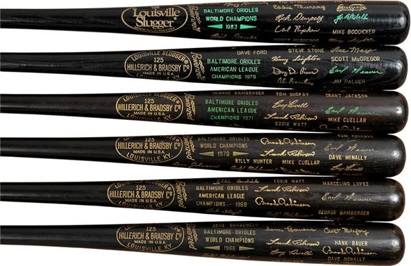 Baseball Equipment - Set of Baltimore Orioles Black Bats (6)