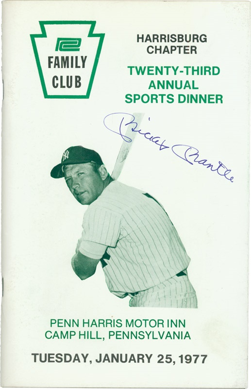 NY Yankees, Giants & Mets - Rare Mickey Mantle Signed Sports Dinner Program
