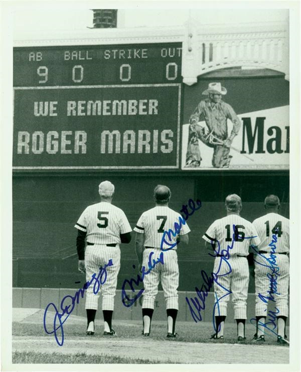 NY Yankees, Giants & Mets - Mantle DiMaggio Signed Press Photo Maris Signed Greeting Card