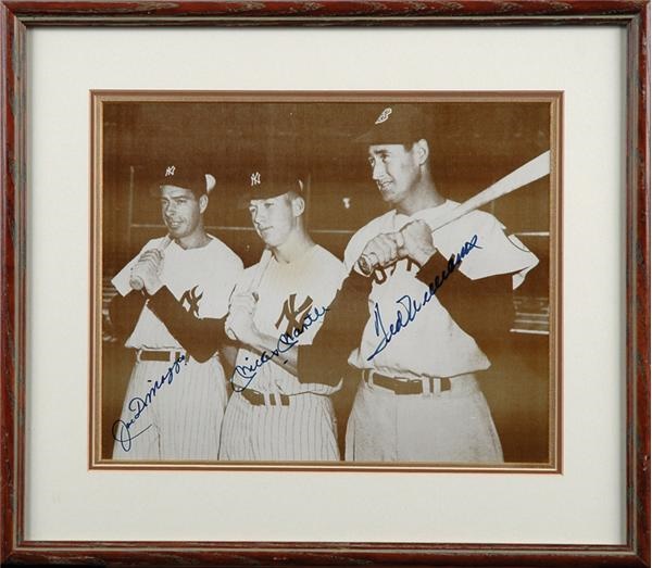 Baseball Autographs - Joe DiMaggio - Mickey Mantle - Ted Williams Signed 11 x 14&quot; Photo