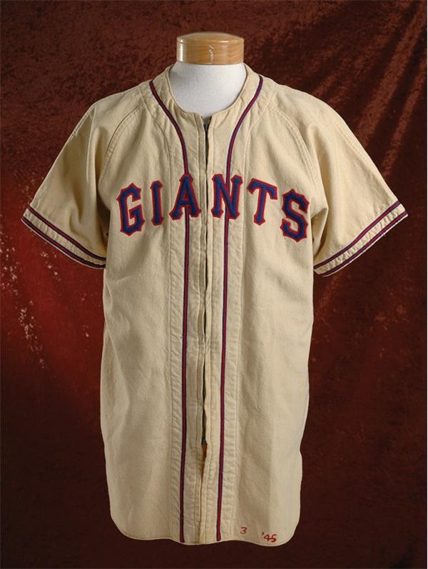 Baseball Equipment - 1945 Mel Ott Game Worn New York Giants Flannel Jersey From His 500 Homerun Year