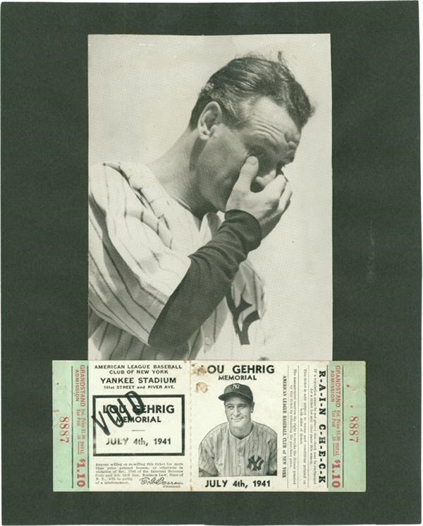 The Adolph Fischl Collection - Lou Gehrig Memorial Day Game Full Ticket and Photo