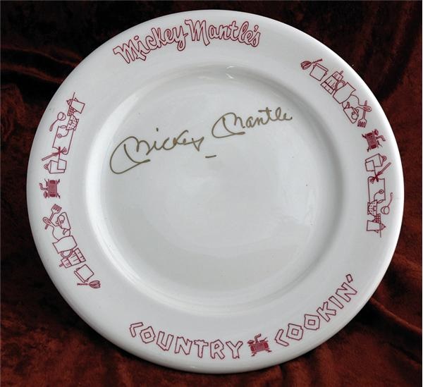 Baseball Autographs - Mickey Mantle Signed Country Cookin&#39; Plate
