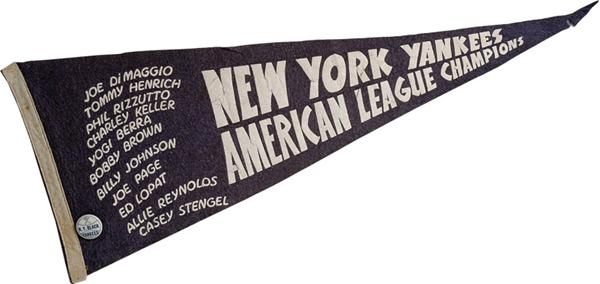 NY Yankees, Giants & Mets - Rare 1949 New York Yankees American League Champions Pennant