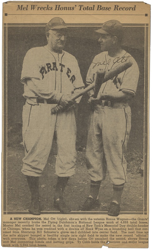 Baseball Autographs - Mel Ott Signed Photo with Honus Wagner