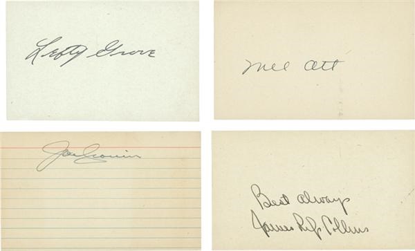 Baseball Autographs - Mint Mel Ott Signed 3x5&quot; Index Card with Three Others