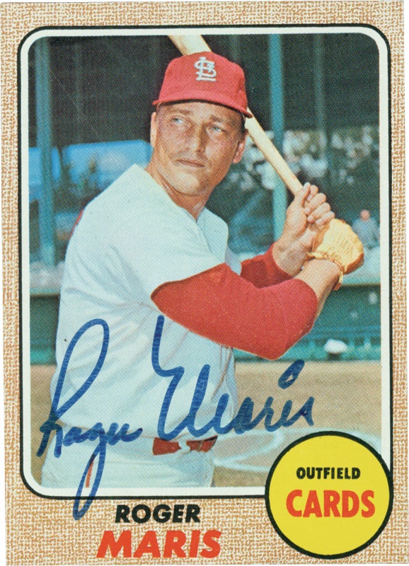 Baseball Autographs - Roger Maris Signed 1968 Topps Baseball Card