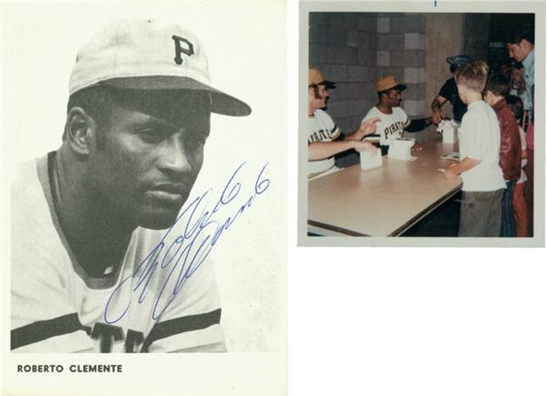 Clemente and Pittsburgh Pirates - Roberto Clemente Autographed Photo with Picture of Him Signing