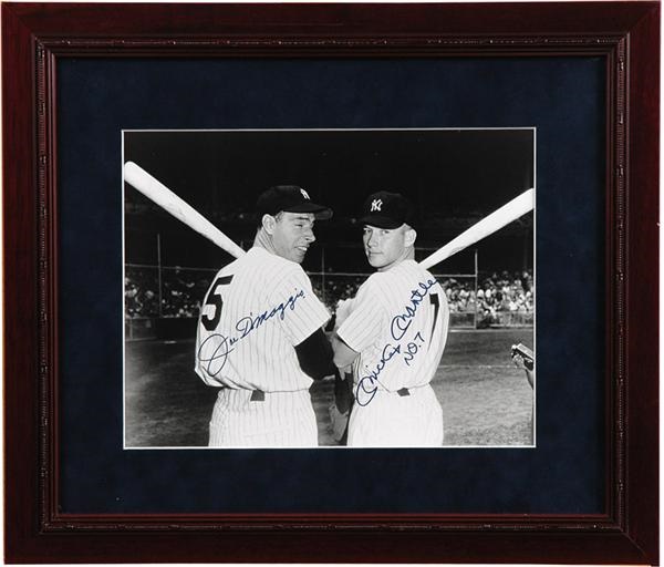 NY Yankees, Giants & Mets - Mickey Mantle and Joe DiMaggio Signed Oversized Photo