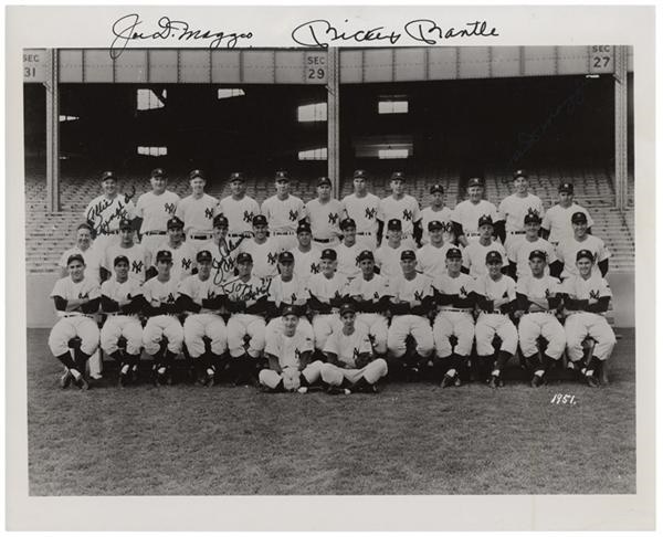 NY Yankees, Giants & Mets - 1951 Mickey Mantle and Joe DiMaggio Signed Yankees Team Photo