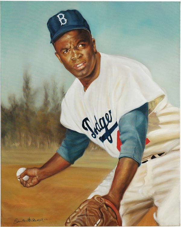 The Samantha Wendell Original Art Collection - &quot;Black Becomes Blue&quot; Jackie Robinson Original Painting 30&quot; x 24&quot; By Samantha Wendell