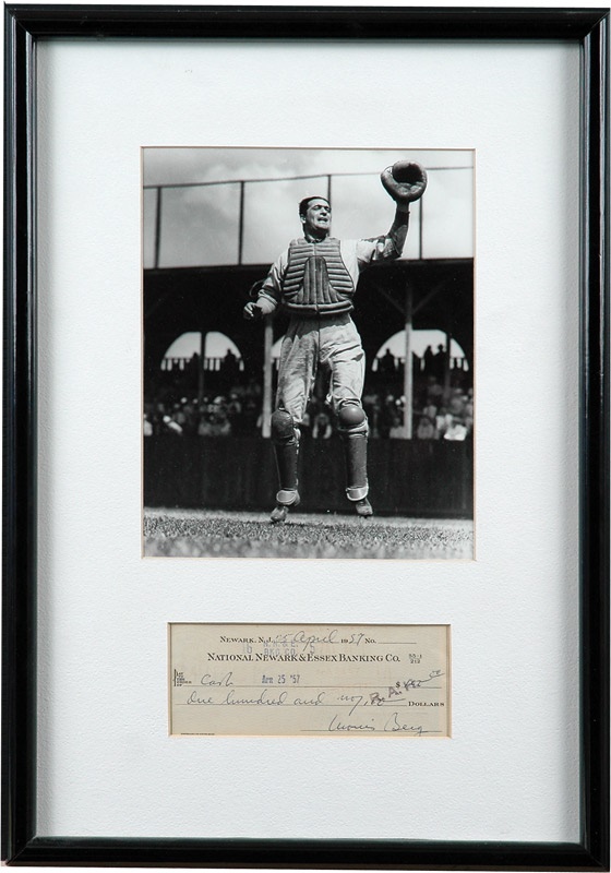 Baseball Autographs - 1957 Moe Berg Dual Signed Check