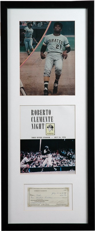 Clemente and Pittsburgh Pirates - A Pair Of Roberto Clemente Autographed Items With Check