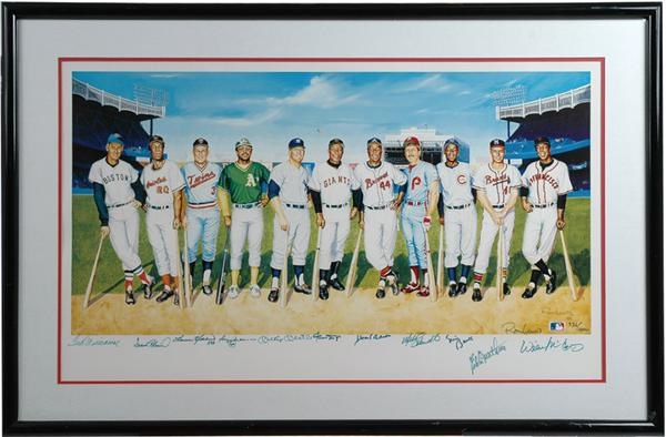 Baseball Autographs - 1988 Ron Lewis 500 Homerun Hitters Lithograph Signed By 11
