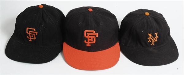 Baseball Equipment - Giants Game Worn Cap Collection Of Three