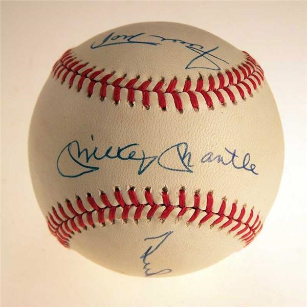 - New York Outfield Mantle, Mays and Snider Signed Baseball