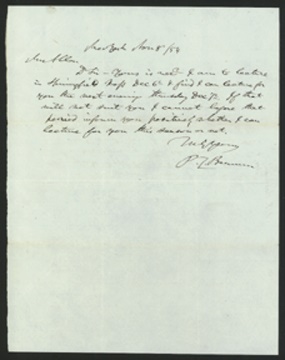 1854 P.T. Barnum Handwritten Letter