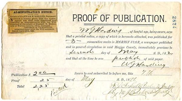 Autographs - 1892 President Warren G. Harding Double Signed Document JSA