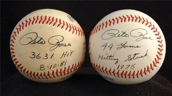 - Pete Rose 44 Game Hitting Streak and 3631 Hit Signed Baseballs (2)