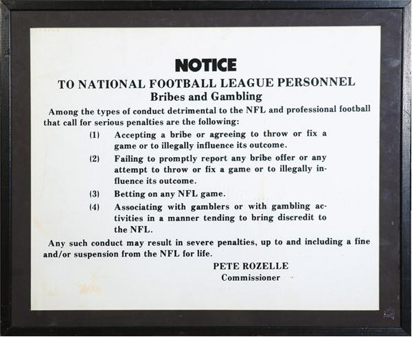 - National Football League Bribes and Gambling Conduct Locker Room Sign