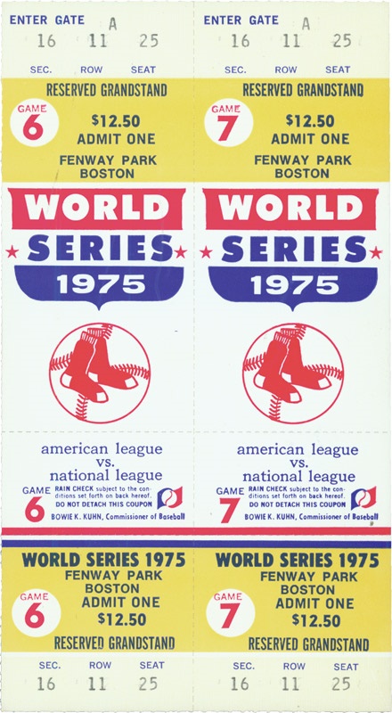 - 1975 World Series Game 6 (Fisk Homerun) and Game 7 Full Tickets