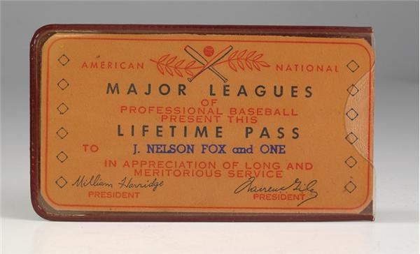 - Nelson Fox's Major League Baseball Lifetime Pass