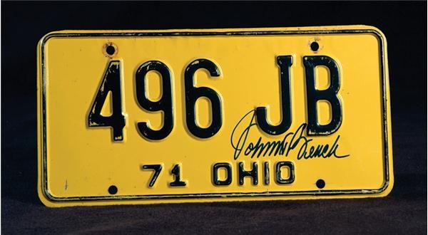 - Johnny Bench Signed License Plate