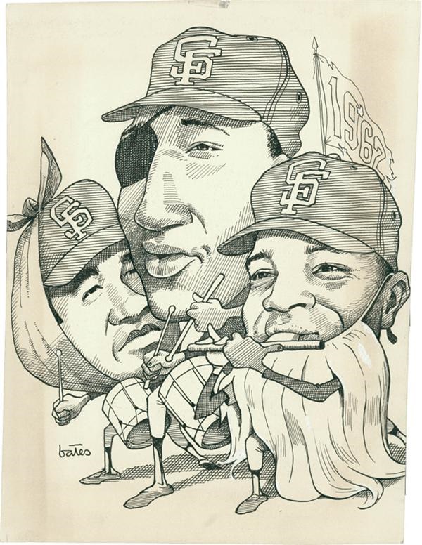 Old Baseball - 1962 SF Giants Original Art from the San Francisco Examiner – Mays, Marichal and McCovey as the Spirit of ‘76