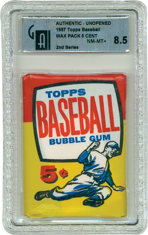 - 1957 Topps 5 Cent Wax Pack 2nd Series  Possible Mantle GAI 8.5