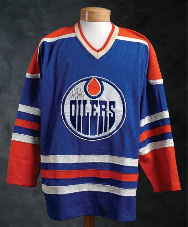 - 1980-1981 Pete LoPresti Edmonton Oilers First Year Game Used Sweater with Vintage Wayne Gretzky Autograph