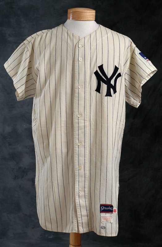 NY Yankees, Giants & Mets - 1969 Bill Burbach Game Worn New York Yankees Jersey From Mickey Mantle Day