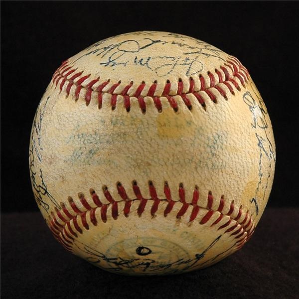 Baseball Autographs - 1951 New York Yankees Team Signed Ball with Mantle and DiMaggio