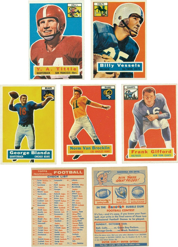 - 1956 Topps Football Complete Set With All 5 Rare Contest Cards