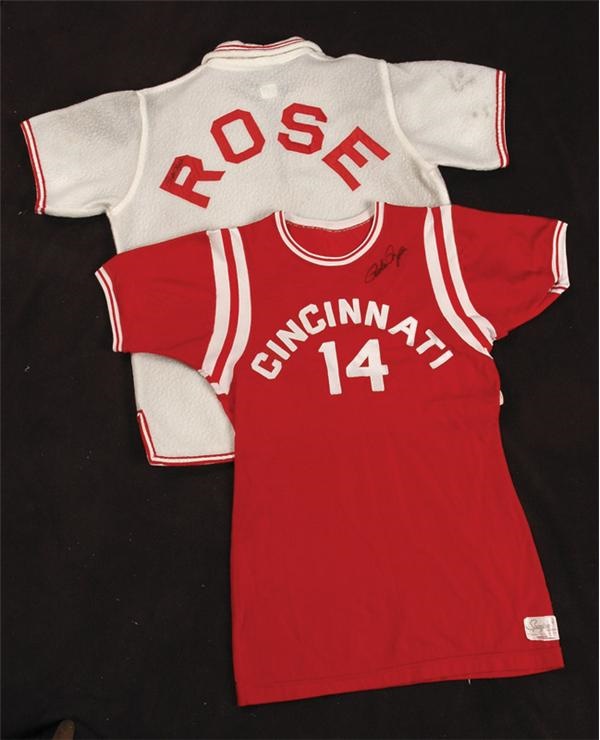 Pete Rose Cincinnati Reds Game Worn Basketball Jersey and Warm Up Top