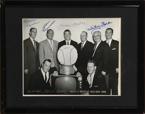 - 10/18/1957 Mickey Mantle Signed "Official Opening, Mickey Mantle's Holiday Inn" Original Photo