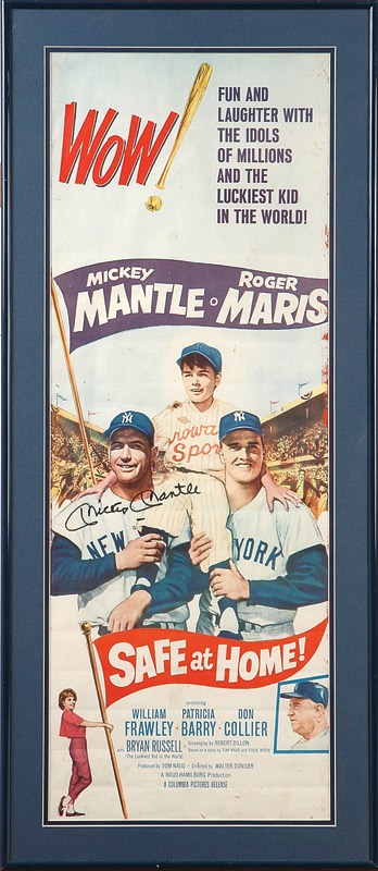 - 1962 Safe At Home 14x36 Insert Movie Poster Signed by Mickey Mantle