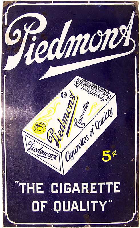 Vintage Piedmont Cigarettes Porcelain Large Sign.