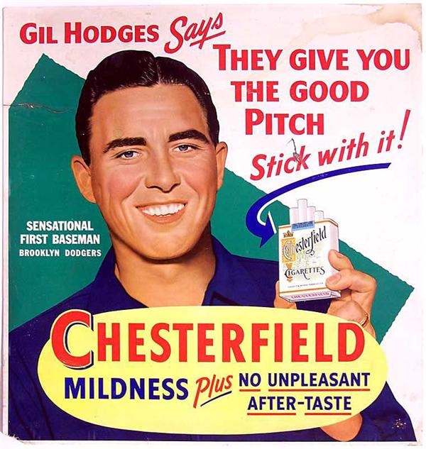 - 1955 Dodger's Baseball Gil Hodges  Chesterfield Cigarettes Ad Sign