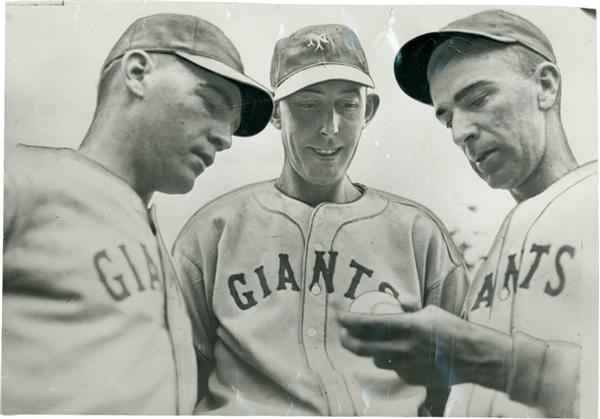 - Giants Baseball Photo: Hubbell, Schumacher & Melton Go Over New “Dead Ball" (1938)