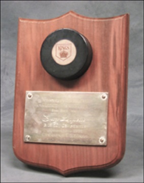 1971 First NHL Goal Puck Plaque Presented to Guy Lafleur (10x7")