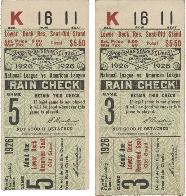 1926 St. Louis Cardinals World Series Tickets (2)